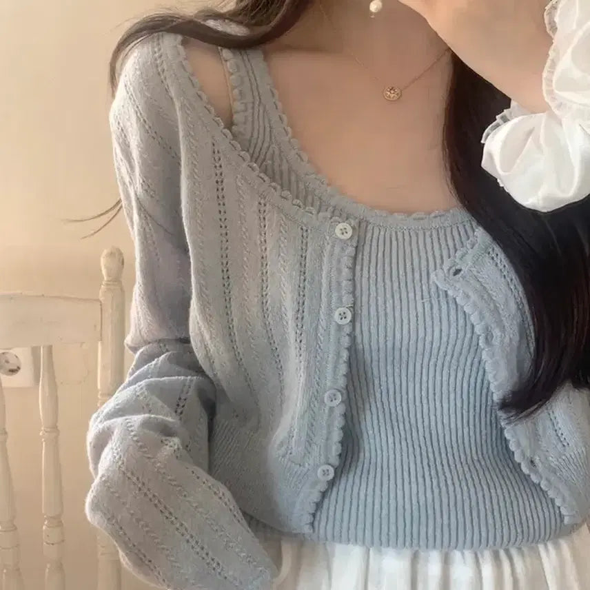 [BUNJANG] So Nyeo Recipe Melo Punching Tank Top and Cardigan Set / (새상품)소녀레시피 멜로 펀칭 나시가디건 세트