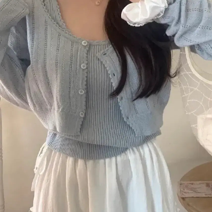 [BUNJANG] So Nyeo Recipe Melo Punching Tank Top and Cardigan Set / (새상품)소녀레시피 멜로 펀칭 나시가디건 세트