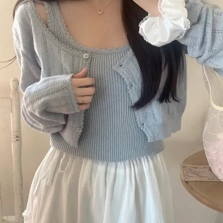 [BUNJANG] So Nyeo Recipe Melo Punching Tank Top and Cardigan Set / (새상품)소녀레시피 멜로 펀칭 나시가디건 세트