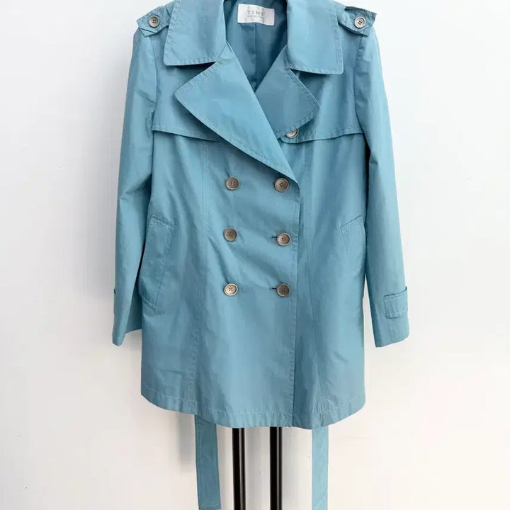 [BUNJANG] TIME Blue Short Trench Coat / 정품 TIME 타임 블루 숏 면혼방 트렌치코트