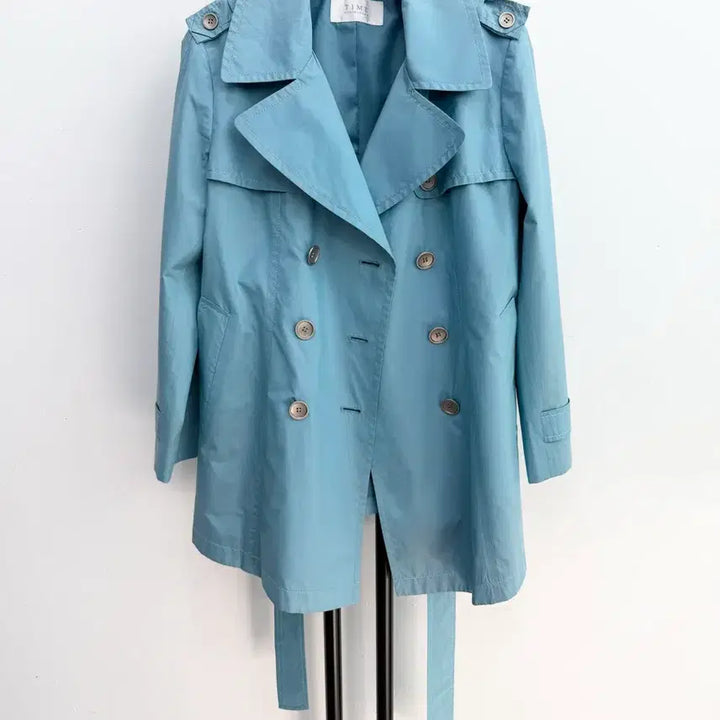 [BUNJANG] TIME Blue Short Trench Coat / 정품 TIME 타임 블루 숏 면혼방 트렌치코트