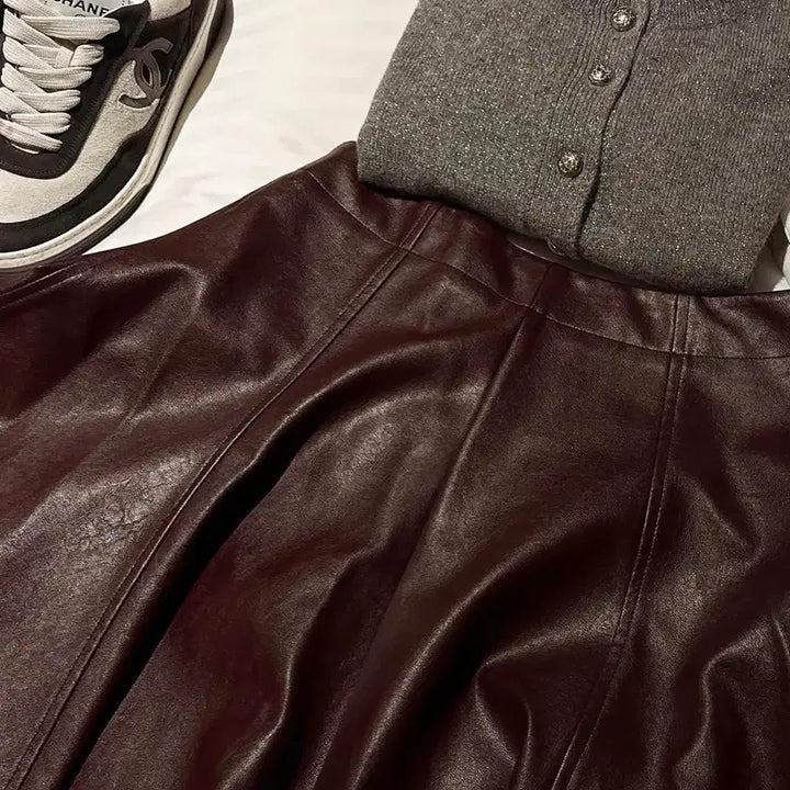 [BUNJANG] The Row Leather Skirt Burgundy S / 더로랑 레더 스커트 버건디 s