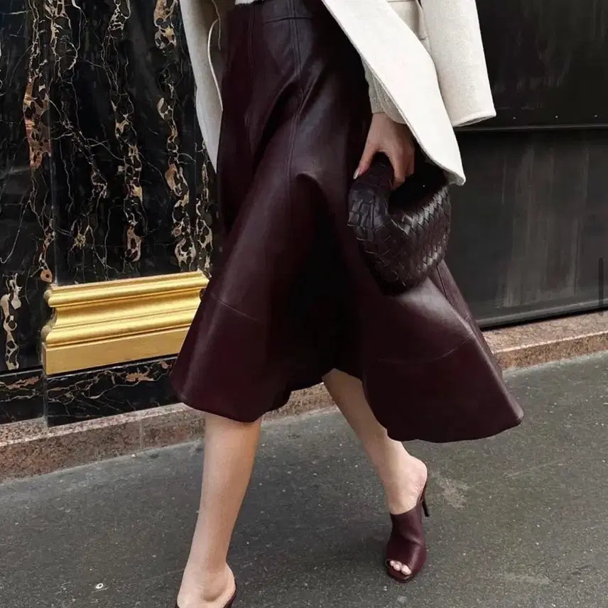 [BUNJANG] The Row Leather Skirt Burgundy S / 더로랑 레더 스커트 버건디 s