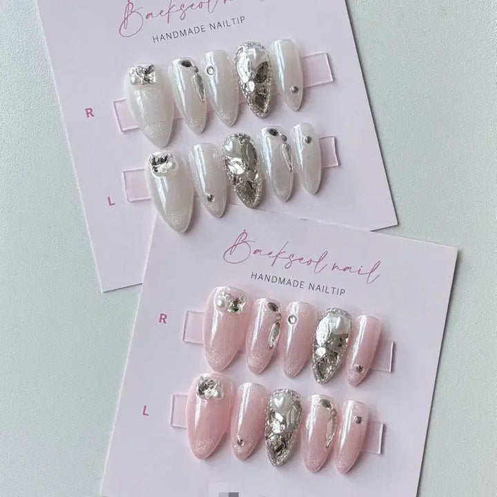 [BUNJANG] Handmade Pearl Butterfly Nail Tips / 러블리 진주나비 수제네일팁 웨딩네일 자석 글레이즈드