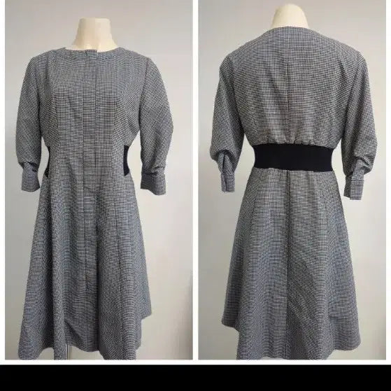 [BUNJANG] THE IZZAT COLLECTION Check Pattern Waist Color-Blocked Midi Dress / 더아이잗컬렉션 / 허리 라인 배색이 돋보이는 체크 패턴 원피스