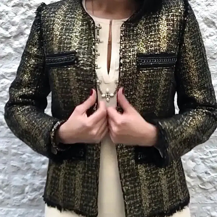 [BUNJANG] Sandro Metallic Golden Tweed Jacket / 산드로 메탈릭 골든 트위드 자켓