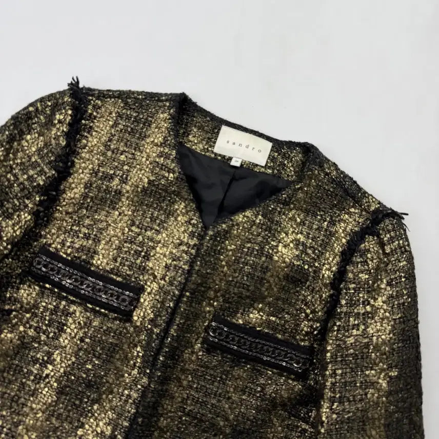 [BUNJANG] Sandro Metallic Golden Tweed Jacket / 산드로 메탈릭 골든 트위드 자켓
