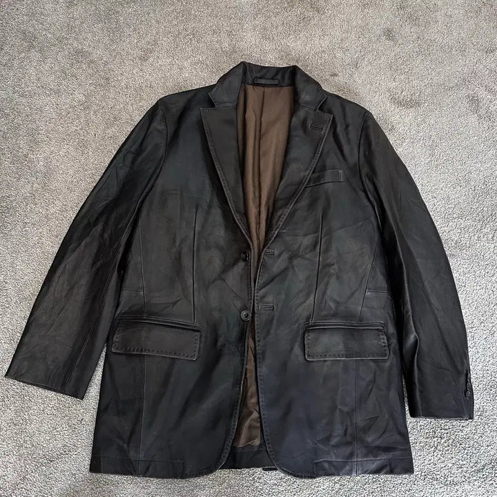 [BUNJANG] Golden Bear Black/Brown Leather Blazer Jacket M / 골든베어 블랙/브라운 양가죽 블레이저 자켓M