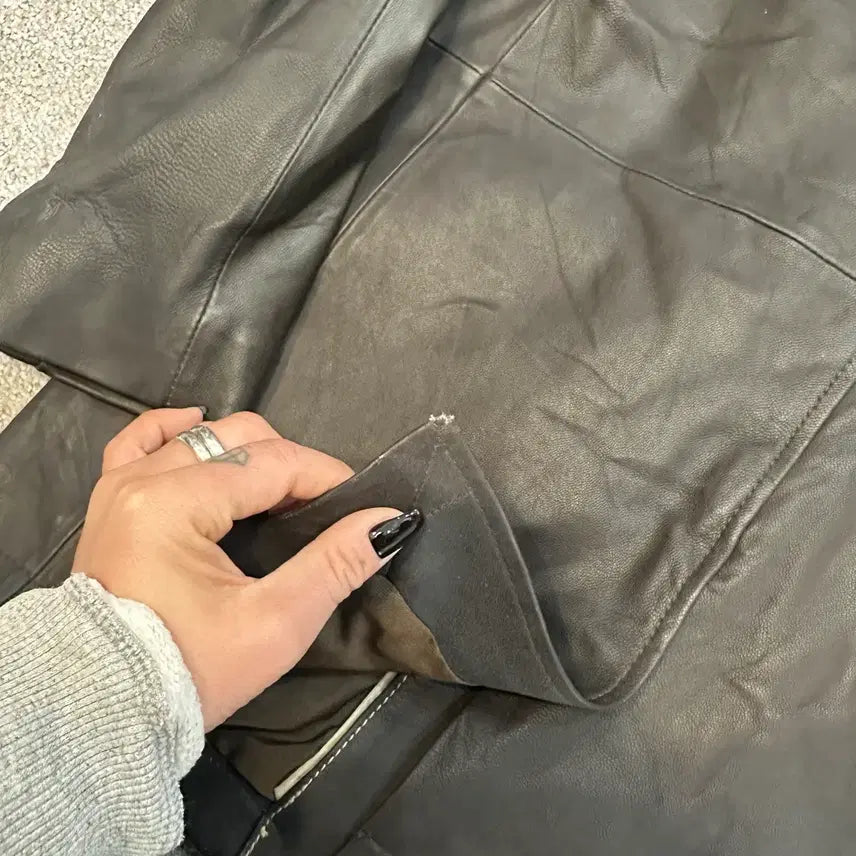 [BUNJANG] Golden Bear Black/Brown Leather Blazer Jacket M / 골든베어 블랙/브라운 양가죽 블레이저 자켓M