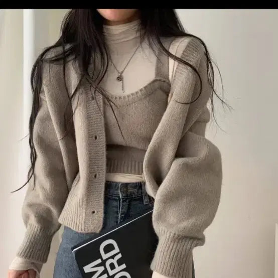 [BUNJANG] Knit Cardigan and Top Set / 니트 가디건 탑 세트