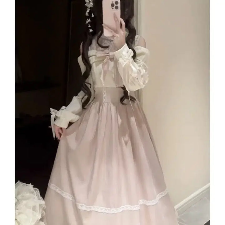 [BUNJANG] Classic Lolita Style Off-Shoulder Lace Long Dress / 클래식 양산형 로리타 스타일 오프숄더 레이스 롱 원피스