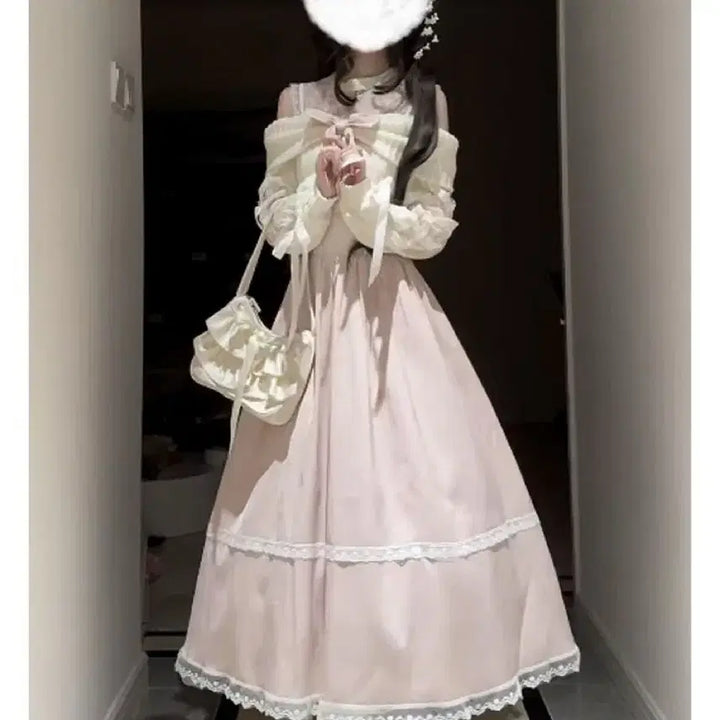 [BUNJANG] Classic Lolita Style Off-Shoulder Lace Long Dress / 클래식 양산형 로리타 스타일 오프숄더 레이스 롱 원피스
