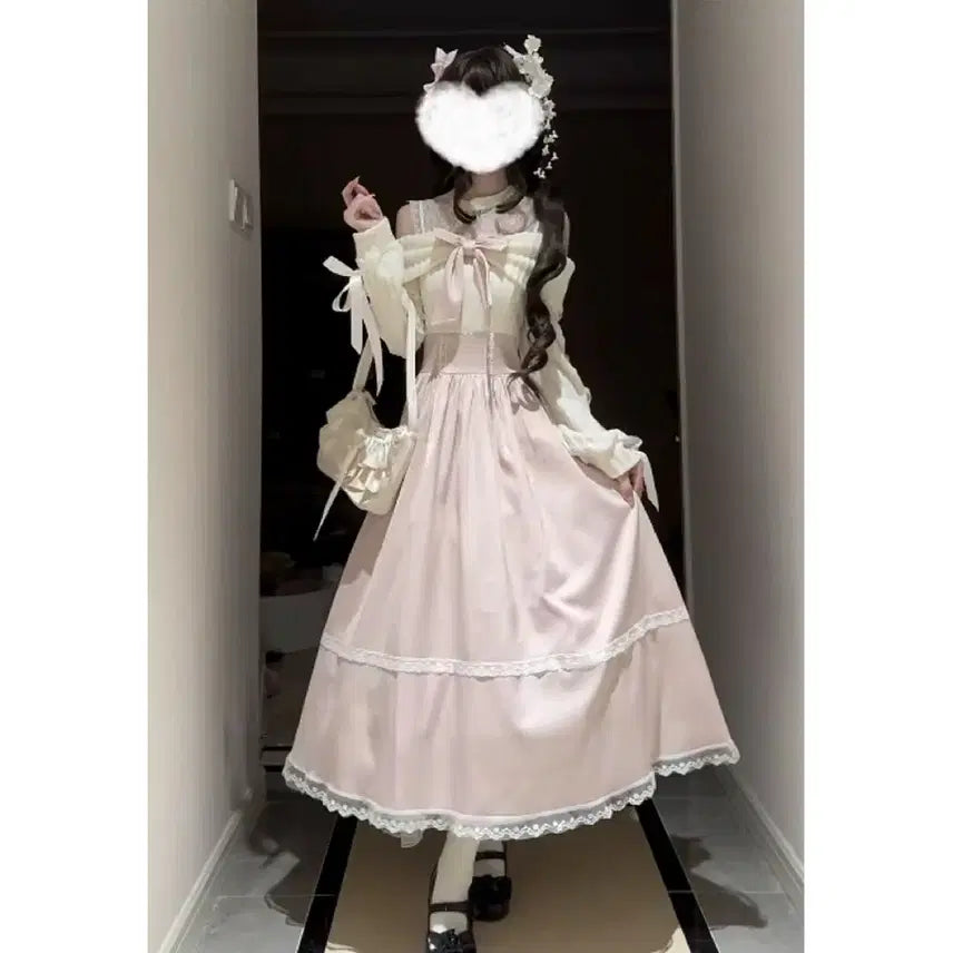 [BUNJANG] Classic Lolita Style Off-Shoulder Lace Long Dress / 클래식 양산형 로리타 스타일 오프숄더 레이스 롱 원피스