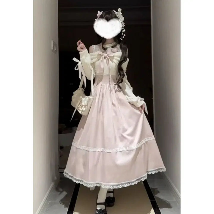 [BUNJANG] Classic Lolita Style Off-Shoulder Lace Long Dress / 클래식 양산형 로리타 스타일 오프숄더 레이스 롱 원피스