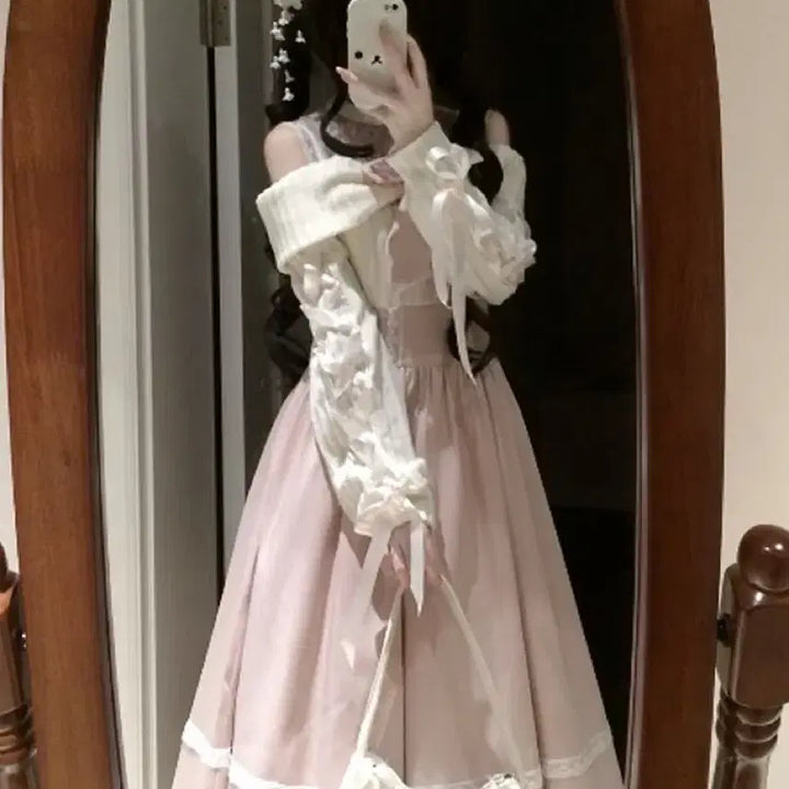 [BUNJANG] Classic Lolita Style Off-Shoulder Lace Long Dress / 클래식 양산형 로리타 스타일 오프숄더 레이스 롱 원피스