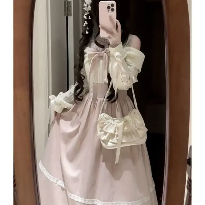 [BUNJANG] Classic Lolita Style Off-Shoulder Lace Long Dress / 클래식 양산형 로리타 스타일 오프숄더 레이스 롱 원피스