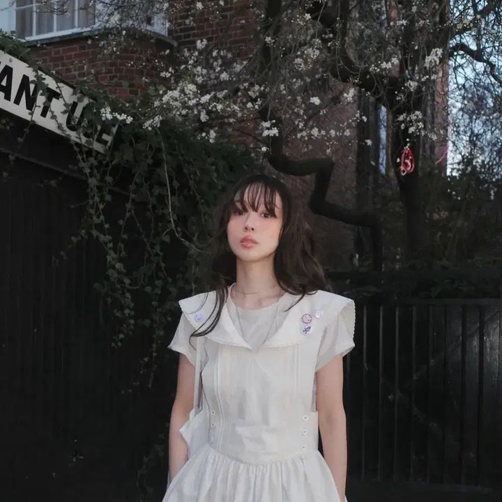 [BUNJANG] Pleats Exclusive Sailor Collar Embroidered Midi Dress / 오늘만판매! 새상품)플레따 익스클루시브 세일러 카라 엠브로이더리 원피스