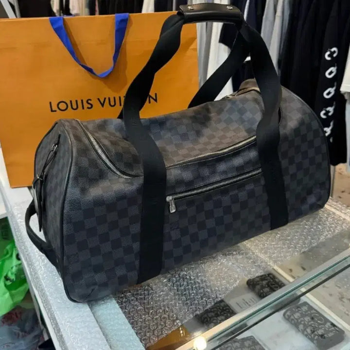 [BUNJANG] Louis Vuitton Graphite Bandouliere Coated Canvas Leather Keepall / [민트급] 루이비통 그라피트 밴드리에르 코팅 캔버스 레더 키폴