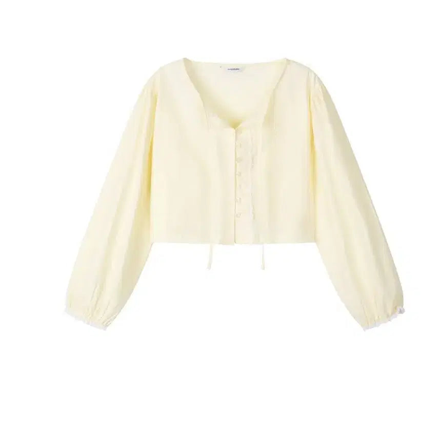 [SOLD OUT] 카인더베이비 베이직 레이스 블라우스 옐로우