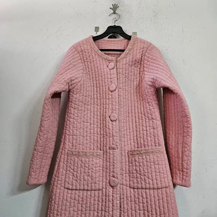 [BUNJANG] Pink Quilted Long Coat Jacket / 핑크 퀼팅 롱 코트 자켓