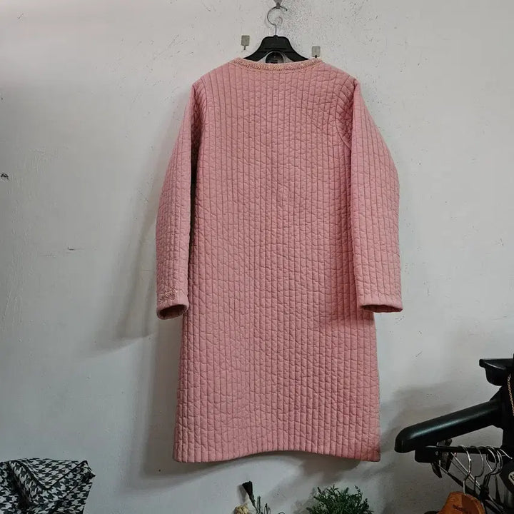[BUNJANG] Pink Quilted Long Coat Jacket / 핑크 퀼팅 롱 코트 자켓