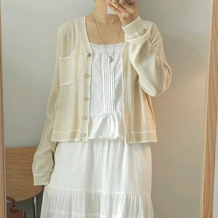 [BUNJANG] MIHO V-Neck Tweed Cardigan / (F)여성 가디건 MIHO 브이넥 트위드 긴팔 국내생산 E10W2339