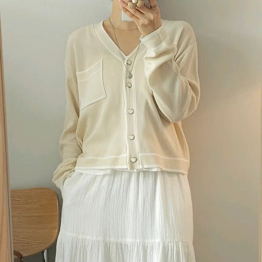 [BUNJANG] MIHO V-Neck Tweed Cardigan / (F)여성 가디건 MIHO 브이넥 트위드 긴팔 국내생산 E10W2339