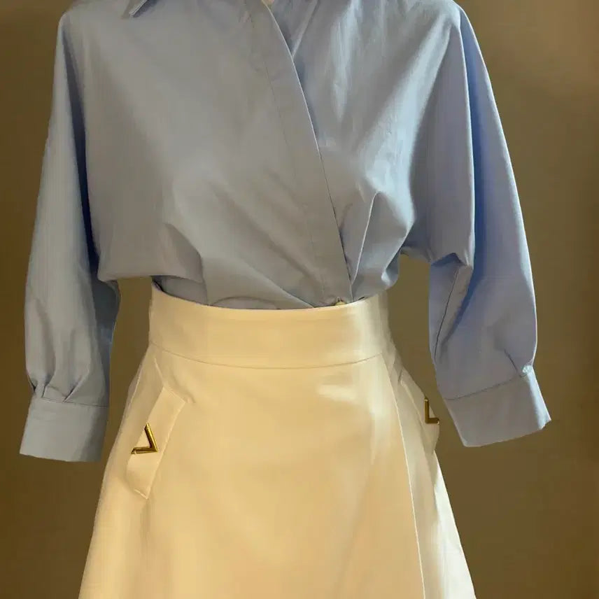 [BUNJANG] Sky Blue Button-Up Shirt Blouse / 여성 하늘색 셔츠 블라우스