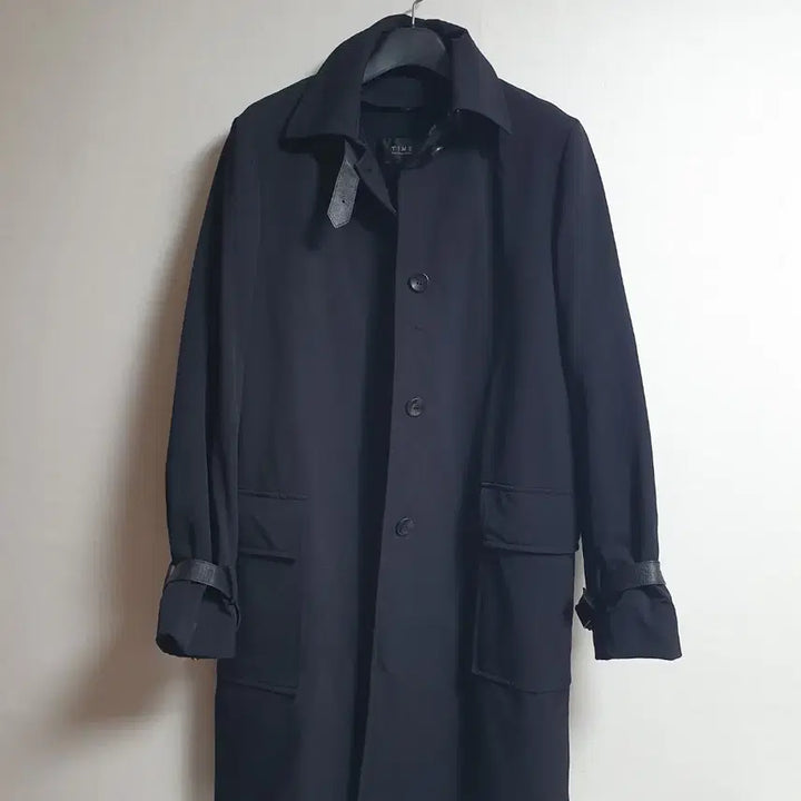[BUNJANG] TIME Modern Women's Long Coat with Leather Point / 타임 포스트모던 여성 롱코트 블랙 90 가죽포인트