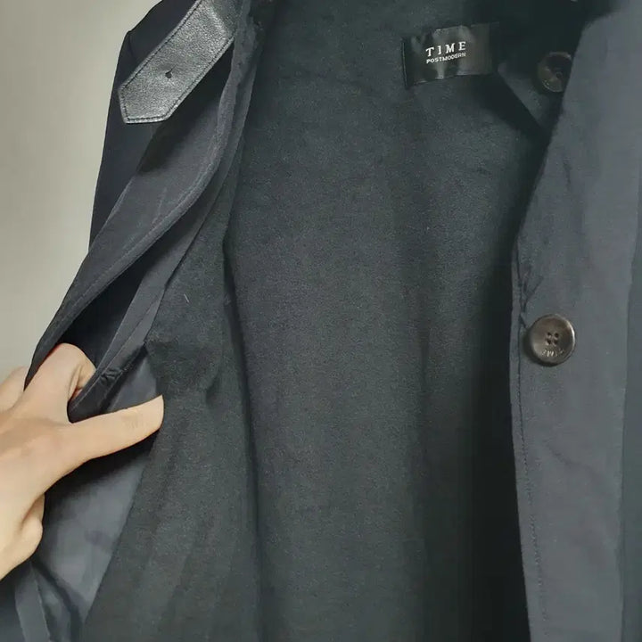 [BUNJANG] TIME Modern Women's Long Coat with Leather Point / 타임 포스트모던 여성 롱코트 블랙 90 가죽포인트