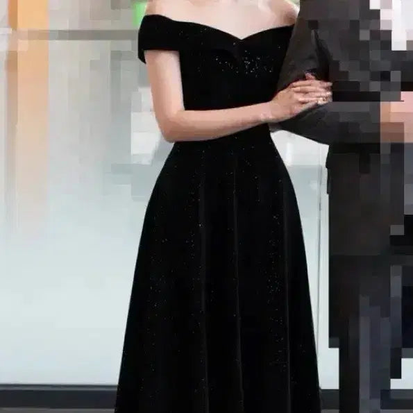 [BUNJANG] Off-Shoulder Velvet Long Dress / 55~77 블랙 오프숄더 벨벳 롱 원피스 2부드레스 촬영드레스
