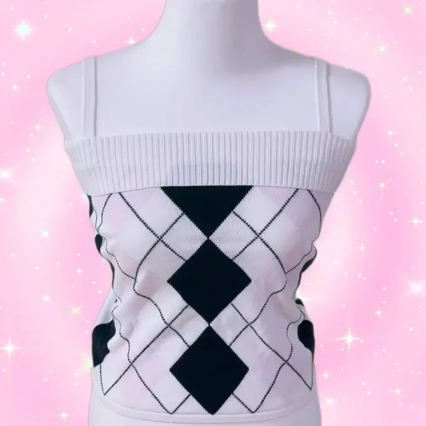 [BUNJANG] Blackpink Argyle Knit Tank Top / 블랙핑크 아가일 니트 나시 히메오네라떼갸루 stc진리 달천깔