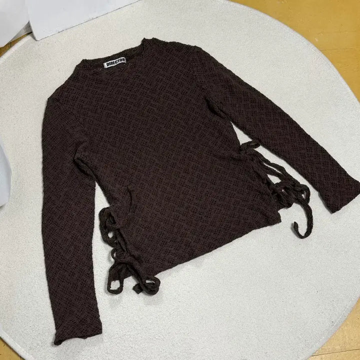 [BUNJANG] Ribbon Shirring Knit Top / 간절기 리본 셔링 그물니트