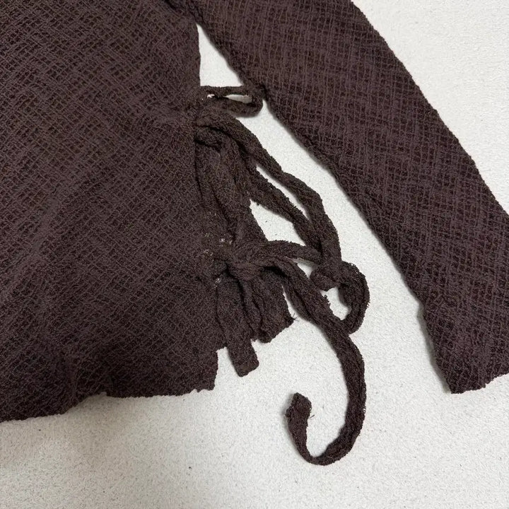 [BUNJANG] Ribbon Shirring Knit Top / 간절기 리본 셔링 그물니트