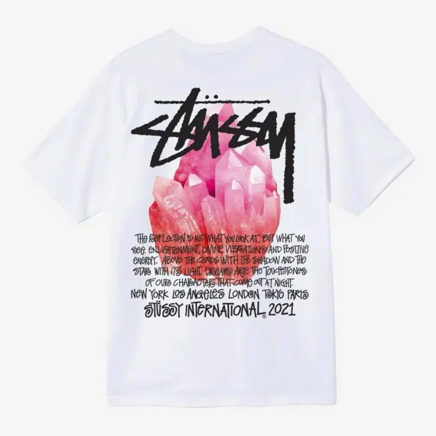 [BUNJANG] Stussy Embroidered Crystal Reflection Short Sleeve T-Shirt White XL / 스투시 자수정 리플렉션 반팔 티셔츠 화이트 XL