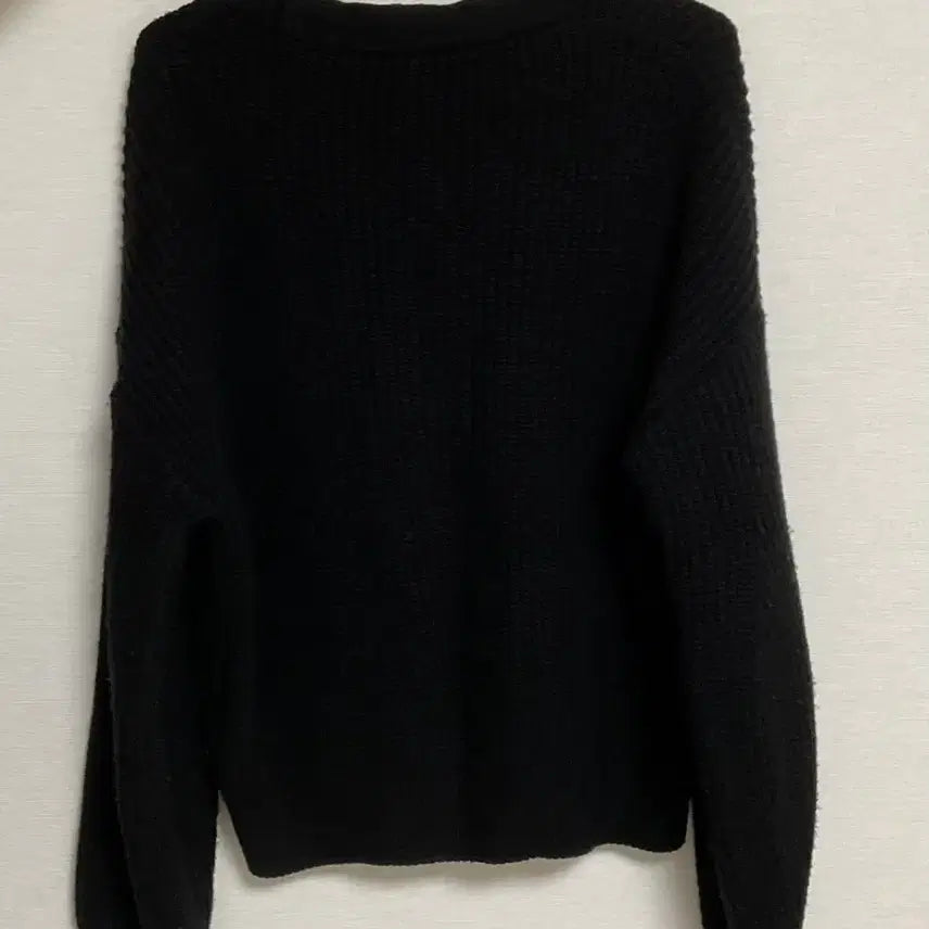 [BUNJANG] Black Cropped V-Neck Knit Cardigan / 블랙 루즈핏 크롭 브이넥 니트 가디건
