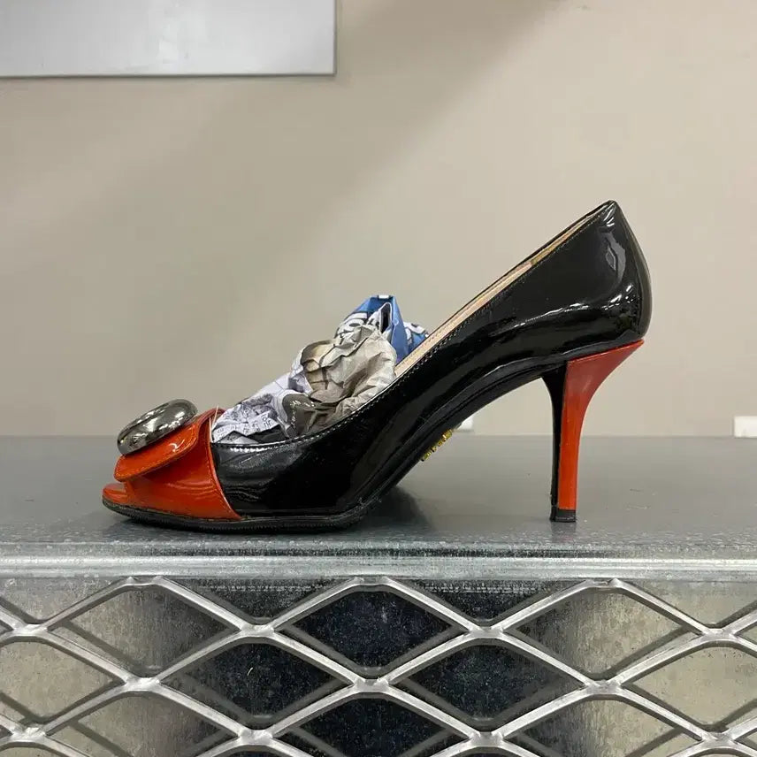 [BUNJANG] Prada Buckle Heel Black Orange 37 / 프라다 버클 힐 블랙 오렌지  37 (gr-3789)