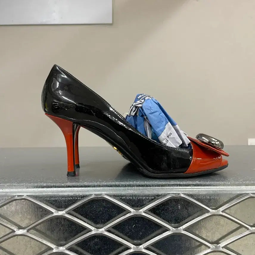 [BUNJANG] Prada Buckle Heel Black Orange 37 / 프라다 버클 힐 블랙 오렌지  37 (gr-3789)