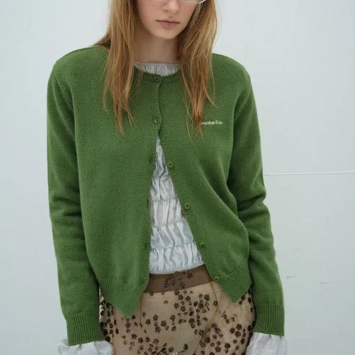 [BUNJANG] Overdue Wool Cardigan - Forest Green / 오버듀플레어 울 가디건 그린