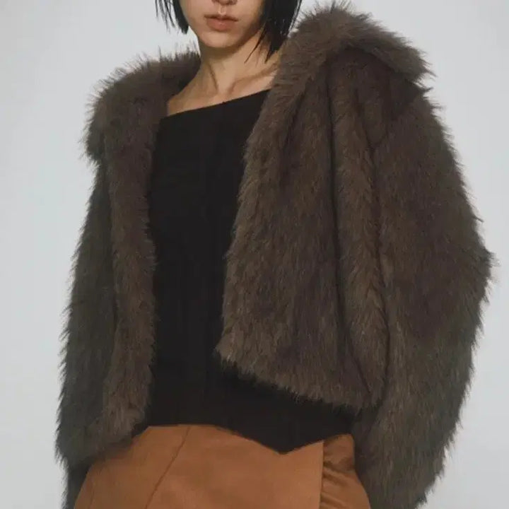 [BUNJANG] Cutout Fox Fur Jacket Brown / 컷아웃 퍼 자켓 브라운 새상품 (159000원)