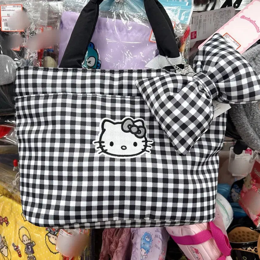 [BUNJANG] Sanrio Hello Kitty Gingham Check Tote Bag / 일본수입 산리오헬로키티 체크리본토트백 헬로키티깅엄체크 통통리본가방