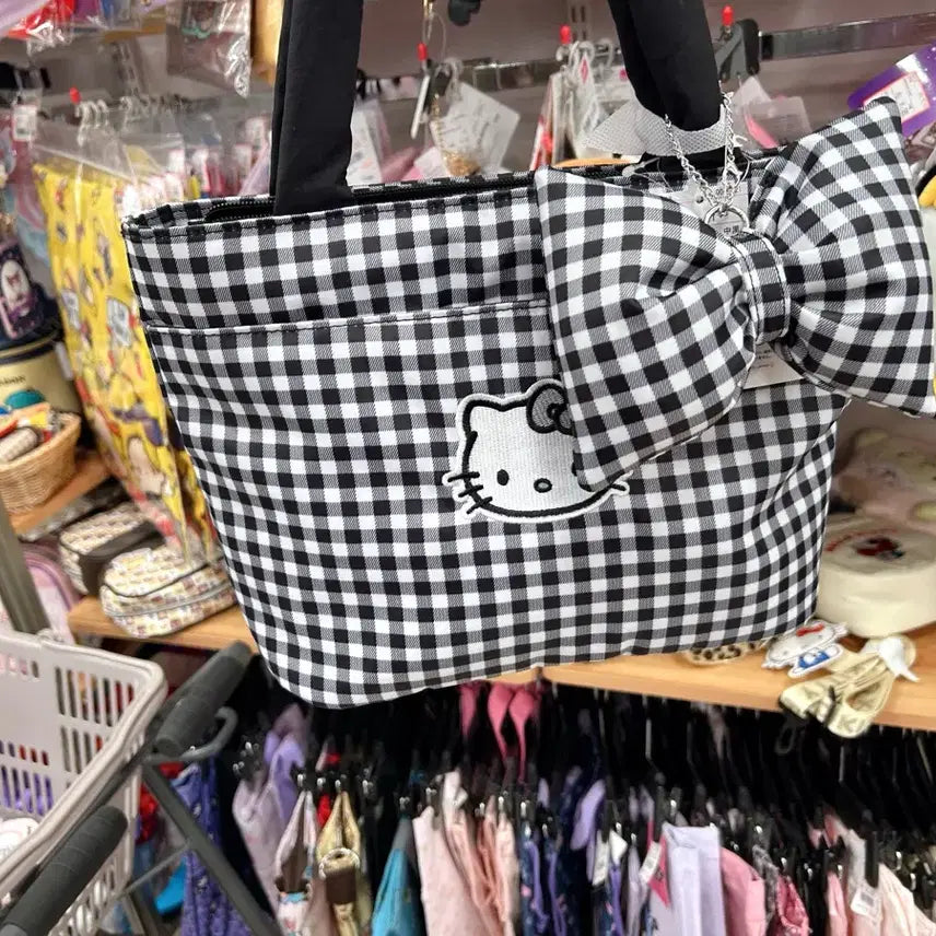 [BUNJANG] Sanrio Hello Kitty Gingham Check Tote Bag / 일본수입 산리오헬로키티 체크리본토트백 헬로키티깅엄체크 통통리본가방