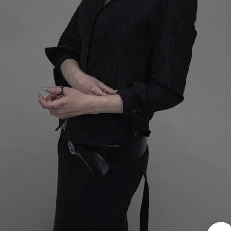 [BUNJANG] Suede Pale Stripe Shirt (Charcoal, Ivory) / 스웨이드 페일 스트라이프 셔츠 (차콜, 아이보리)