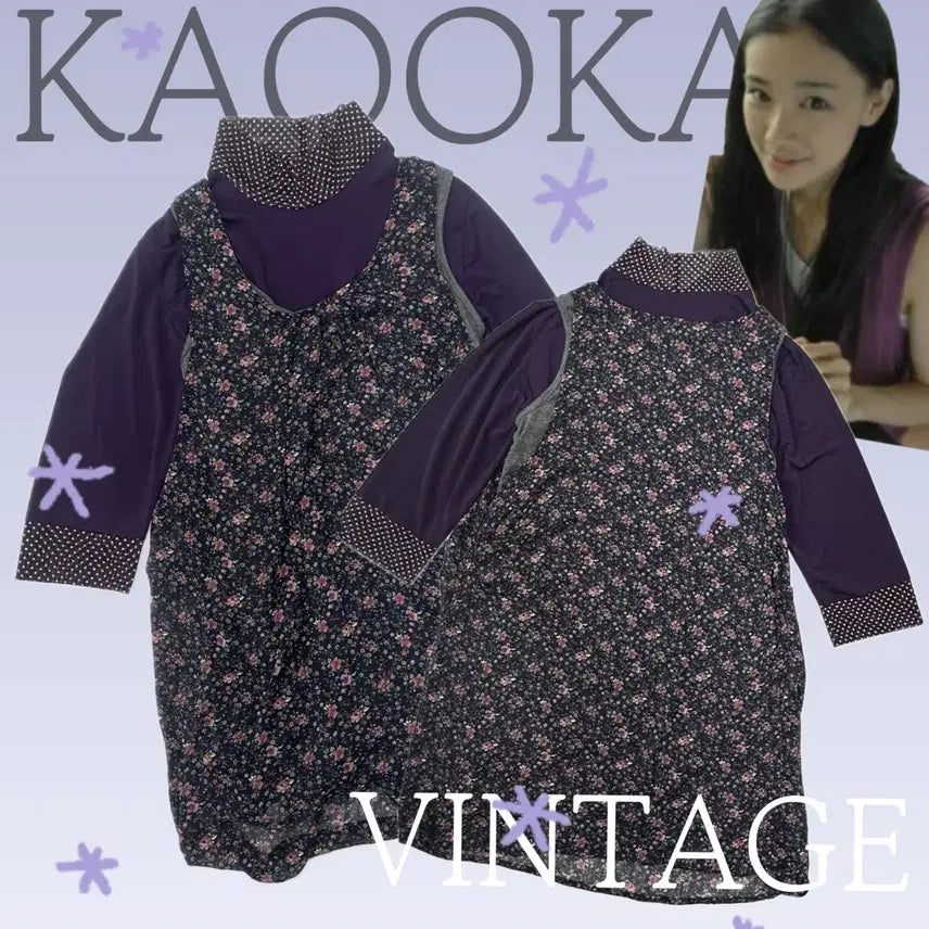 [BUNJANG] Vintage Ethnic Dot Pattern Blouse Set / 빈티지 도트패턴 에스닉 하구미 퍼플 모리걸 블라우스 상의 코디세트