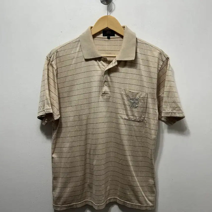 [BUNJANG] MCM Beige Stripe Short Sleeve Polo Shirt M / MCM 베이지 스트라이프 반팔 폴로티 M