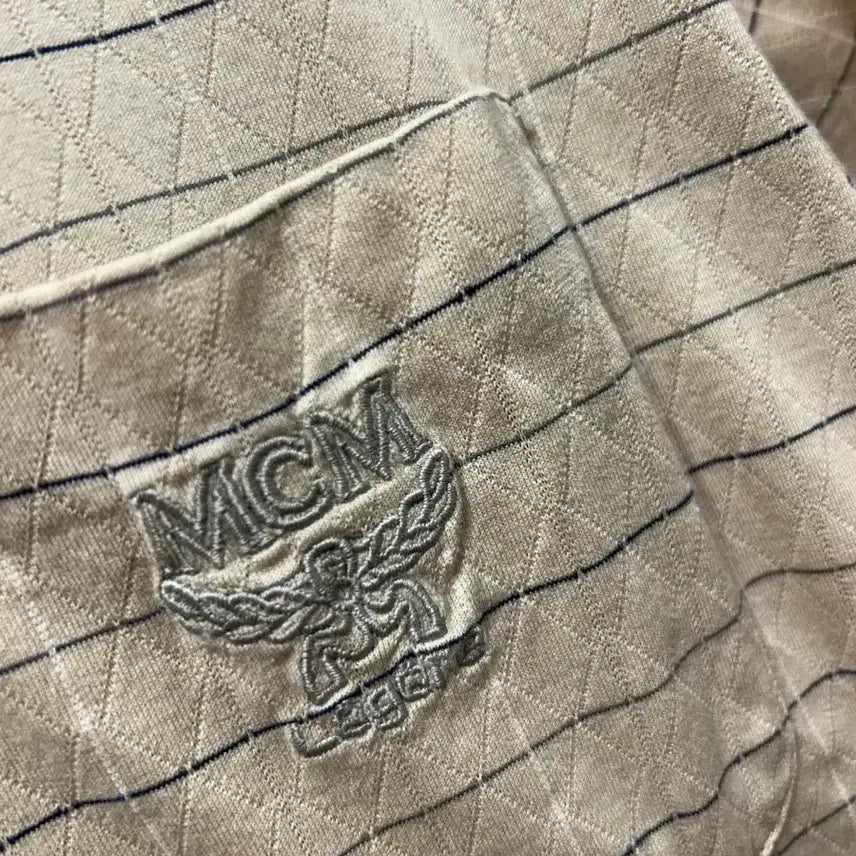 [BUNJANG] MCM Beige Stripe Short Sleeve Polo Shirt M / MCM 베이지 스트라이프 반팔 폴로티 M