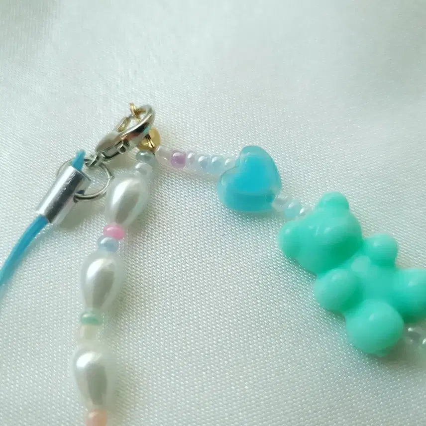 [BUNJANG] Handmade Blue Chocolate Pearl Keychain Phone Strap / 핸드메이드 블루 초콜릿 진주키링 폰스트랩