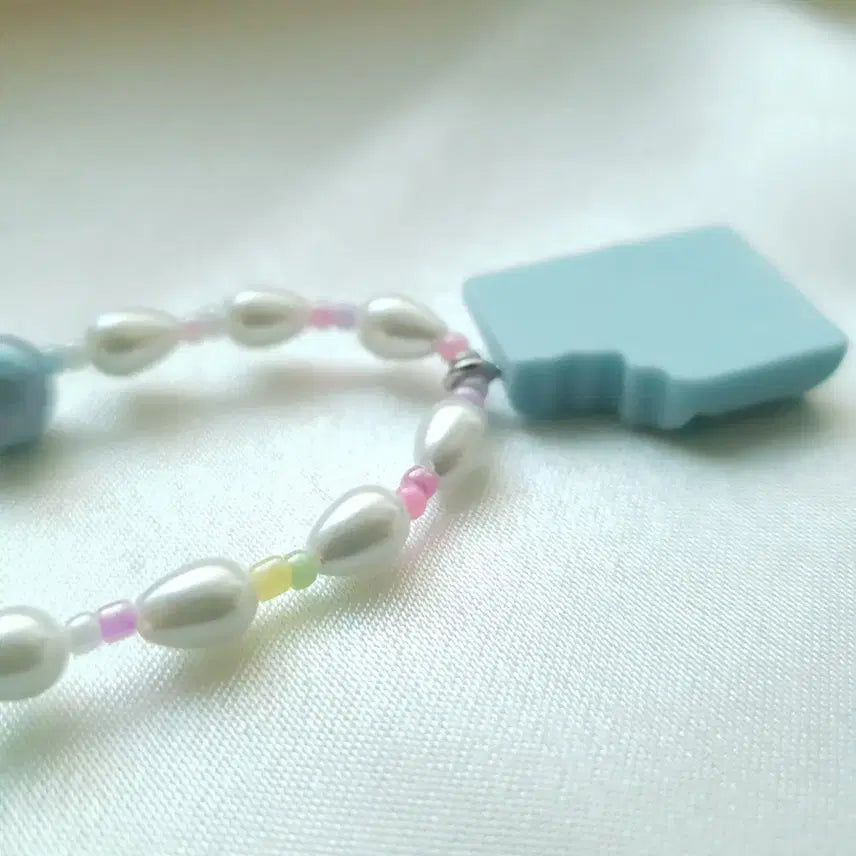 [BUNJANG] Handmade Blue Chocolate Pearl Keychain Phone Strap / 핸드메이드 블루 초콜릿 진주키링 폰스트랩