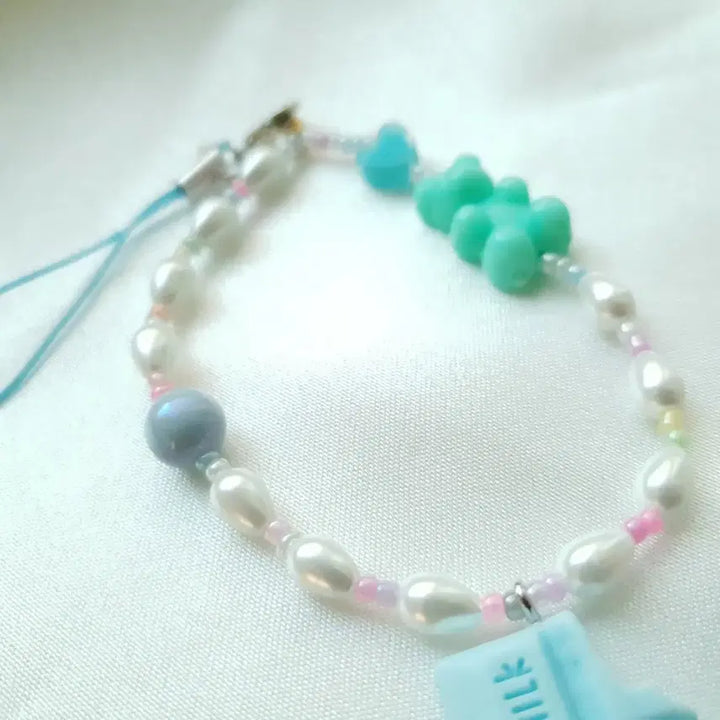 [BUNJANG] Handmade Blue Chocolate Pearl Keychain Phone Strap / 핸드메이드 블루 초콜릿 진주키링 폰스트랩
