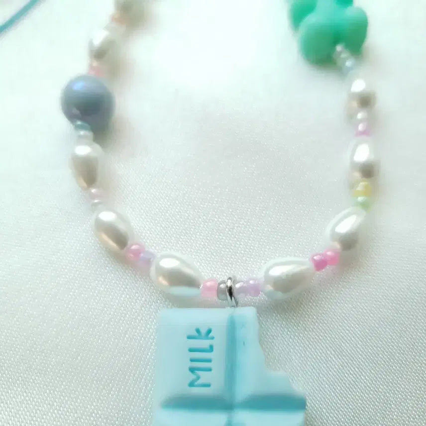 [BUNJANG] Handmade Blue Chocolate Pearl Keychain Phone Strap / 핸드메이드 블루 초콜릿 진주키링 폰스트랩